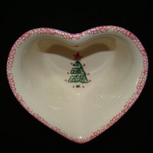 Shabby Chic Ceramic Heart Shape Sponge Paint Christmas Tree Candy Dish Nuts Bowl